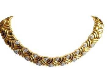 Vintage Cabouchon gold plated necklace / choker / collar with Austrian crystals.. Size large.