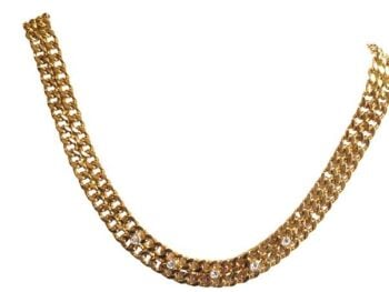 Vintage Cabouchon gold plated necklace with 5 stunning Austrian crystals. Size medium.