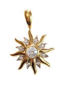 Vintage Cabouchon gold plated sun pendant with Austrian crystals