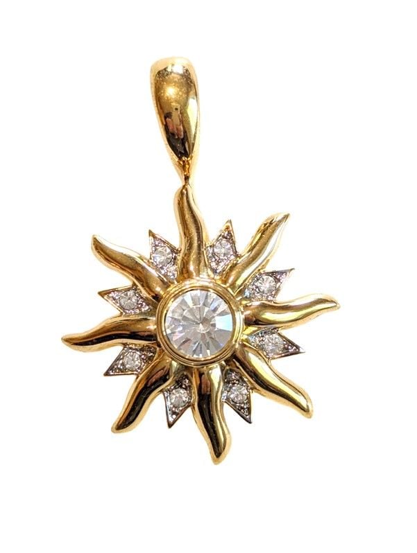 Vintage Cabouchon gold plated sun pendant with Austrian crystals