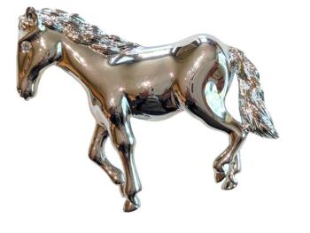 Vintage Cabouchon rhodium plated horse brooch