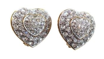 Vintage Cabouchon clip heart earrings with gold plating and Austrian crystals.