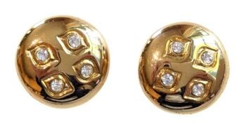 Vintage Cabouchon earrings with gold plating and stunning Austrian crystals. For pierced ears.