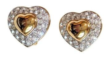 Vintage Cabouchon clip heart earrings with gold plating and stunning Austrian crystals.