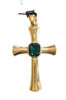 Vintage Cabouchon gold plated cross pendant with a green stone