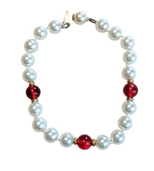 Vintage Cabouchon bracelet with high quality faux pearls and 3 red stones.  Size large.