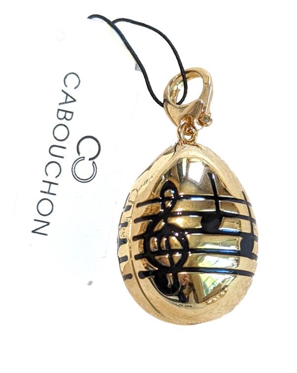 Vintage Cabouchon gold plated musical notes pendant with black enamel