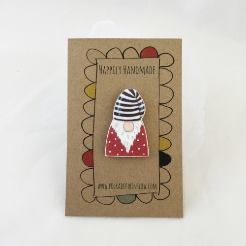 gonk/tomte pin - red jumper, striped hat