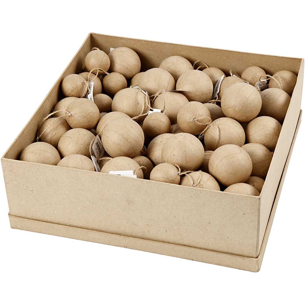 Box of paper mache baubles. approximately 100 pieces