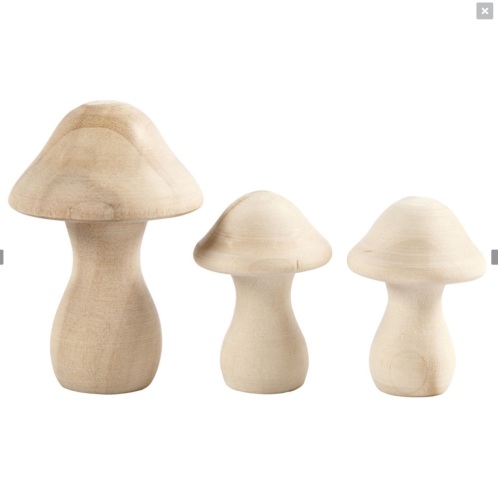 set of 3 small wooden toadstools