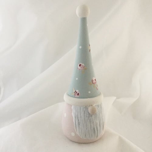 Tomte/ gnome/ gonk  - duck egg rose hat, pink spotty body 
