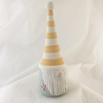 Tomte/ gnome/ gonk  - yellow stripe hat, duck egg rose body