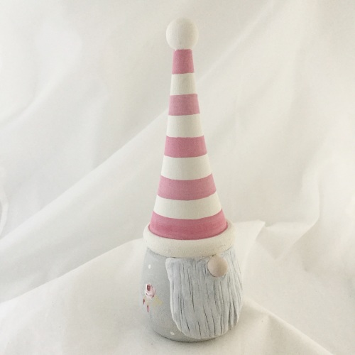 Tomte/ gnome/ gonk  - Pink stripe hat, grey Rosie  body 