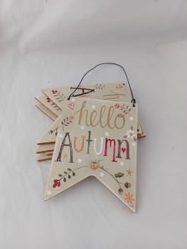Wooden pennant - hello autumn