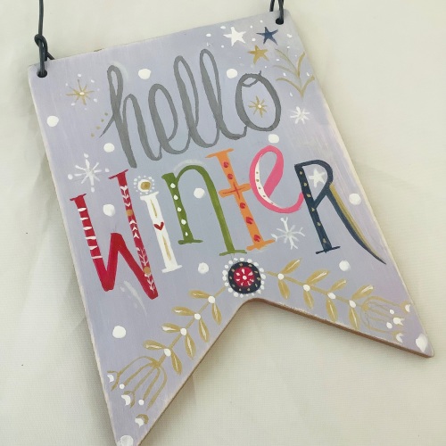 Wooden pennant - hello winter