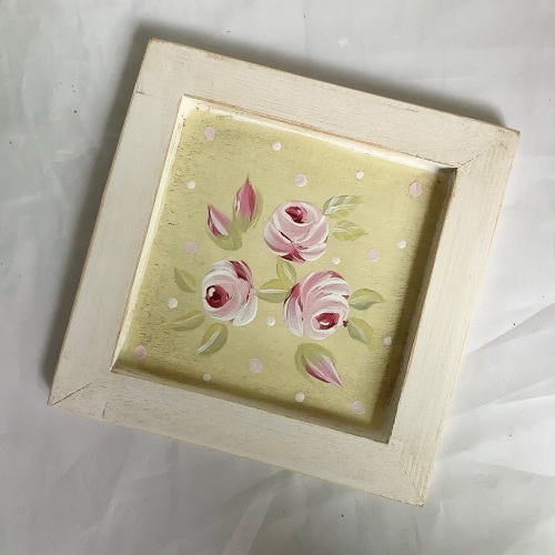 Small square rose plaque - green