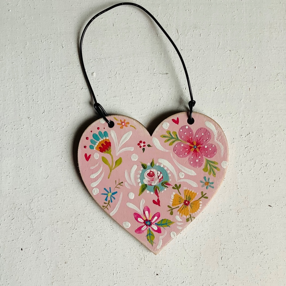 Mini heart pink folk flowers #3