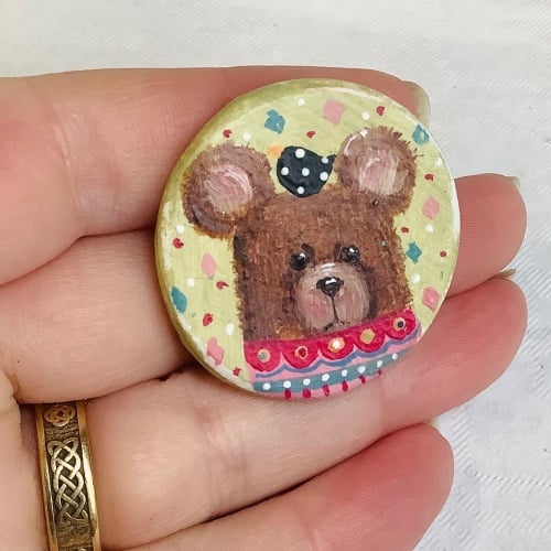 Pin #57 bear lime green  background