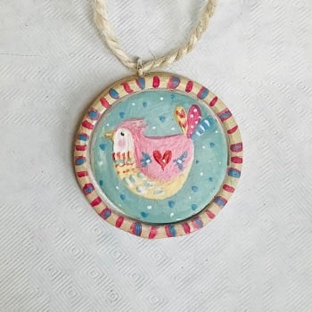 Tiny painting - round folk bird