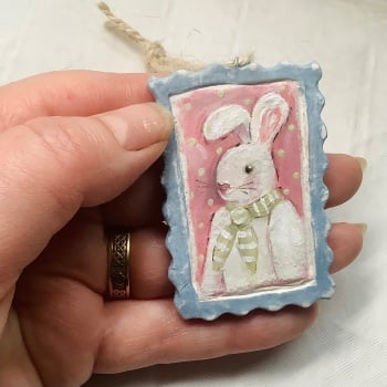 Tiny painting - rabbit, pink background