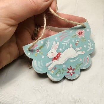 Mini painting - half round folk rabbit