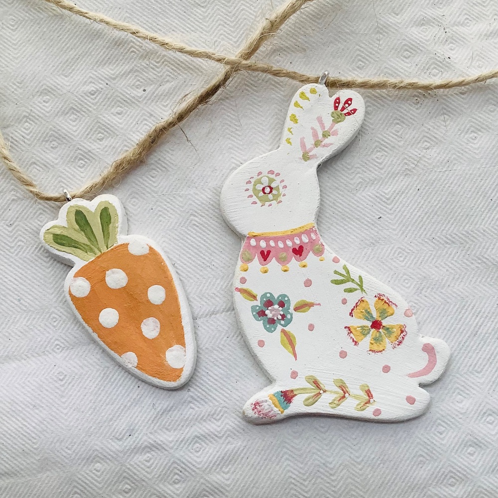 Folk bunny and carrot dangle #3