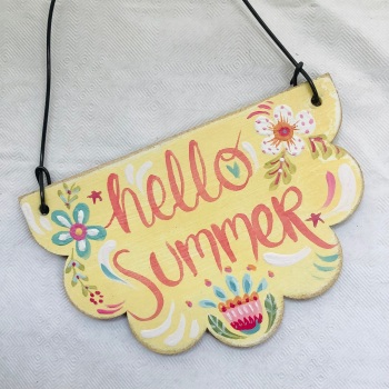 Mini sign - half round - hello summer, yellow