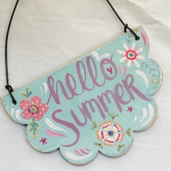 Mini sign - half round - hello summer, teal