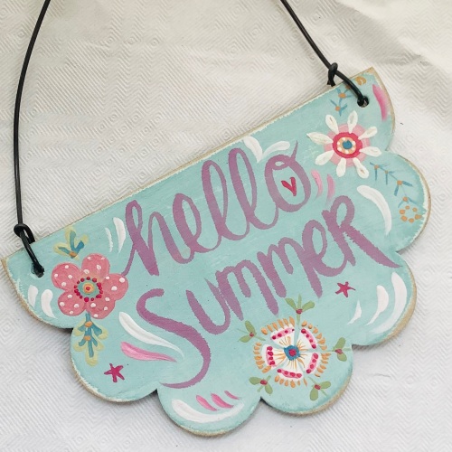 Mini sign - half round - hello summer, teal
