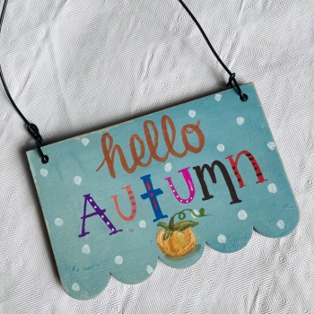 Mini scalloped sign - oblong - hello autumn