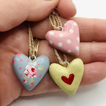 Trio of little heart dangles - satin finish