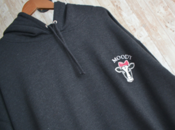 Moody Cow Embroidered Black Hoody
