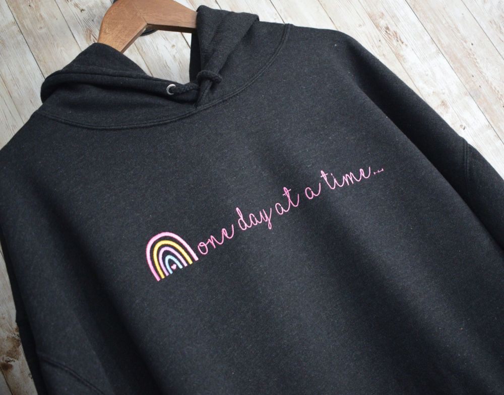 One Day At A Time Rainbow Embroidered Hoody