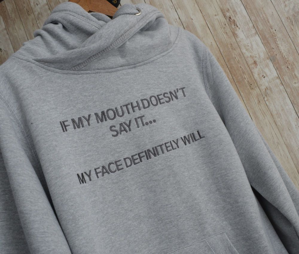 If My Mouth Doesn't Say it Cross Neck Embroidered Hoody