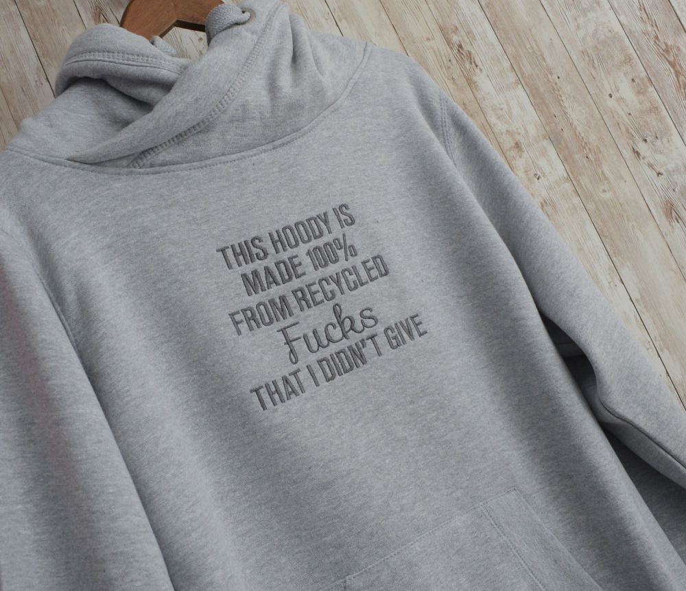 This hoody is made from recycled fucks Cross Neck Embroidered Hoody