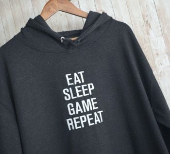 Eat Sleep Game Repeat Embroidered Black Hoody