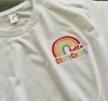 Hello Cuntychops  Rainbow Embroidered T Shirt