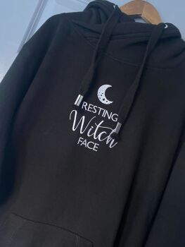 Resting Witch Face Cross Neck Embroidered Hoody