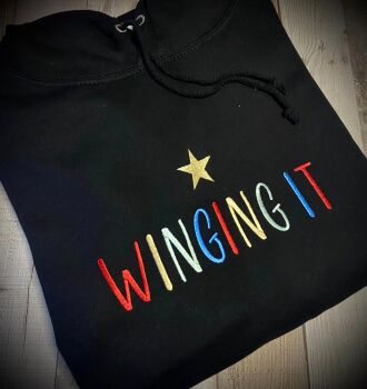 Winging It Embroidered Black Hoody