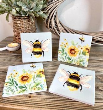 Flower & Bee Ceramic Coasters