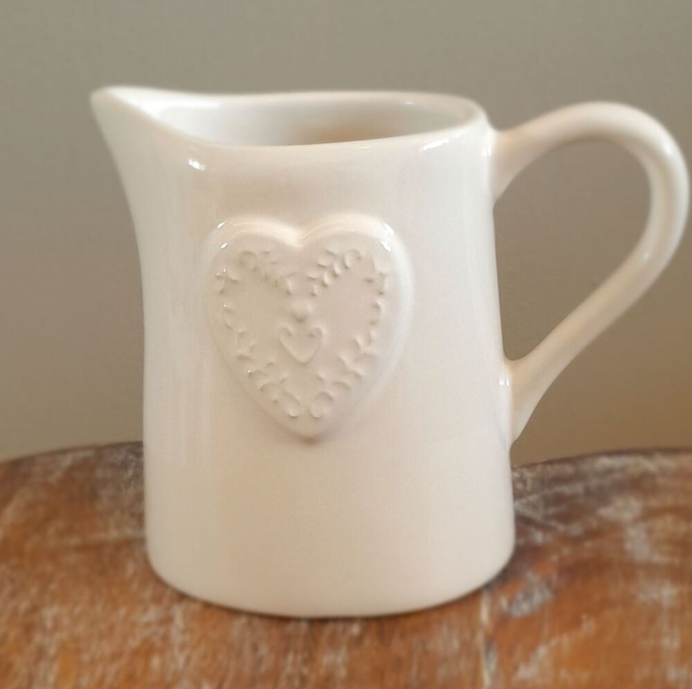 White Stoneware Embossed Heart Jug