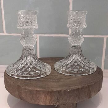 Clear Glass Candleholders - Pair