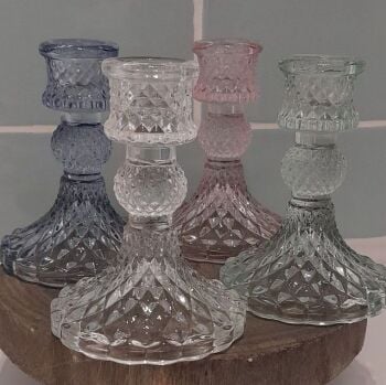 Coloured Glass Candleholders - Pair