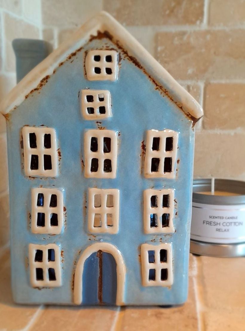 Ceramic Pale Blue Tealight House