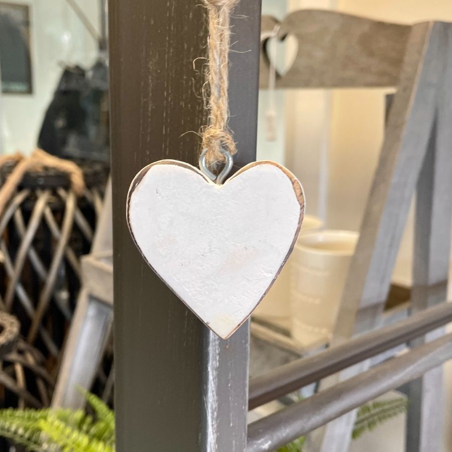 Chunky Wooden White Heart Hanger