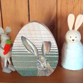 Striped Wooden Egg with Rabbit