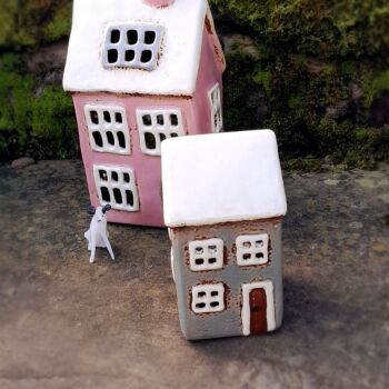 Ceramic Grey Tealight House