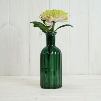 Green Glass Ribbed Bottle