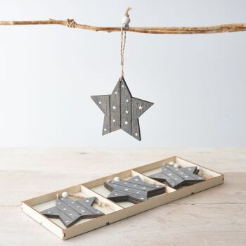 Grey Wooden Star Decorations