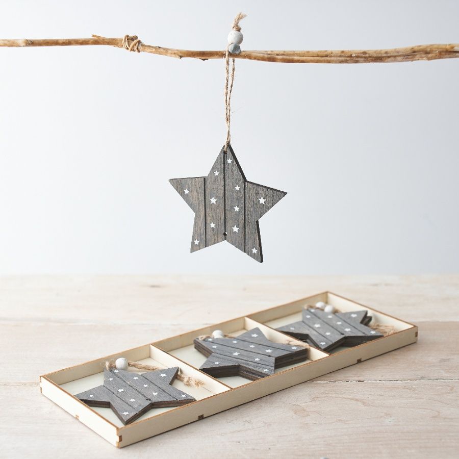 Grey Wooden Star Decorations